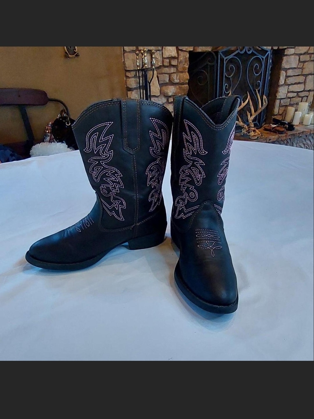 Deer Stags Girls Ranch Western Cowboy Boots Black Pink SZ 13M EXCELLENT COND.
